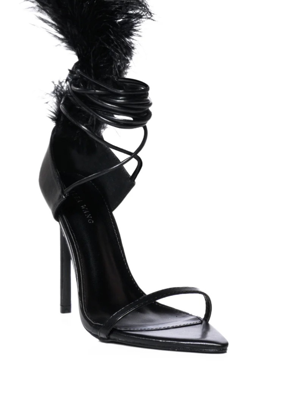 Black Feather Ankle-Tie Stiletto Sandals - Picture 3 of 6